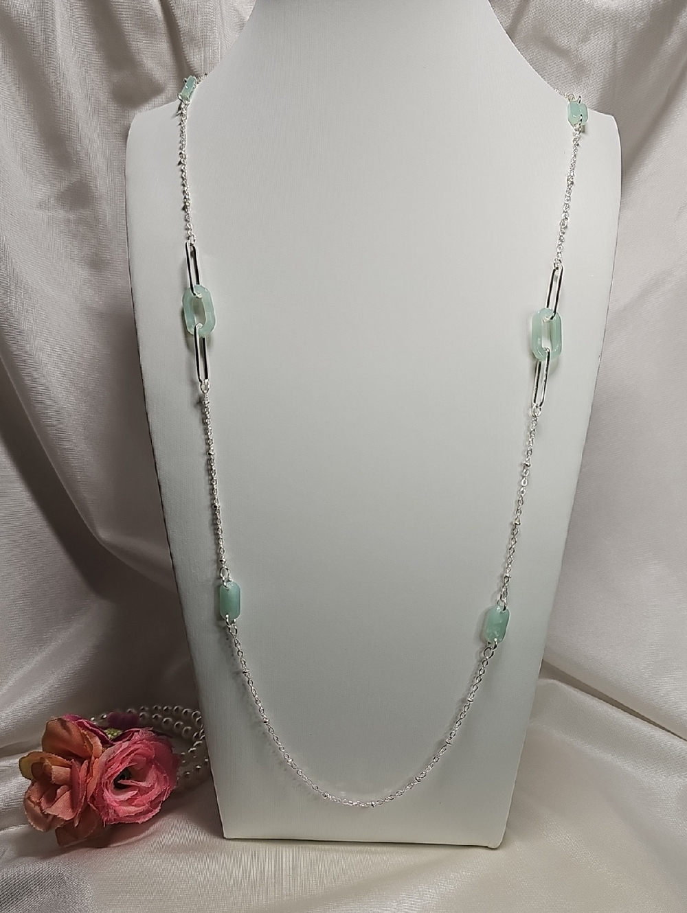 LC Lauren Conrad Silver Chain Necklace with Mint Green Links